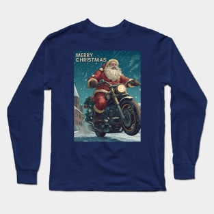 Santa Celebrate Christmas With Motorcycle Long Sleeve T-Shirt